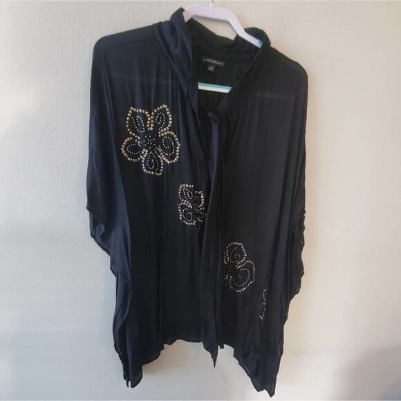 LANE Bryant black studded‎ floral Peasant Poncho tunic coverup plus 22/24 3X - Picture 1 of 10